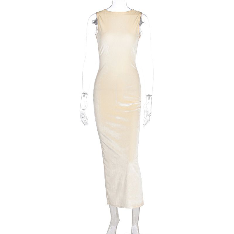 New Arrival Fashion Elegant Long Dress Sleeveless Slim Fit Backless Slit Hem Dress For Women Daily Party Wear_ecoleips.com