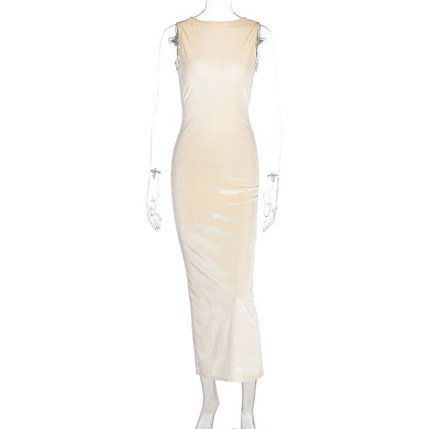 New Arrival Fashion Elegant Long Dress Sleeveless Slim Fit Backless Slit Hem Dress For Women Daily Party Wear_ecoleips.com