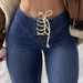Women's Clothing Retro Fashion Trendy Versatile Street Style Medium Elastic Flared Drawstring Frayed Edge Jeans_ecoleips.com
