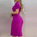 Cross-Border Foreign Trade Women's Fashion Puff Seve Square Neck Bodycon Dress Purp European And American_ecoleips.com