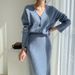 Elegant Knit Sweater & Midi Skirt Set – Soft Pastel Tones, High-Waisted Flare Hem (Office-to-Date Outfit, Spring/ Fall Essential)_ecoleips.com