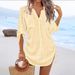 Women's Clothing Spring And Summer New V Neck Roll Sleeve Drawstring Pocket Holiday Skirt_ecoleips.com