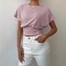 Elegant Pink Women's Blouse round Neck Short Sleeve T-Shirt Breathable Knit Casual Chic Top with Waist Definition Summer_ecoleips.com