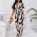 Women's Clothing elegant V neck full body printing bat sleeves wide jumpsuit_ecoleips.com