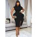 C8547 Independent Station Foreign Trade Women's Clothing 2023 New V-neck Solid Color Bodycon With Ruffle Hem And Slit_ecoleips.com