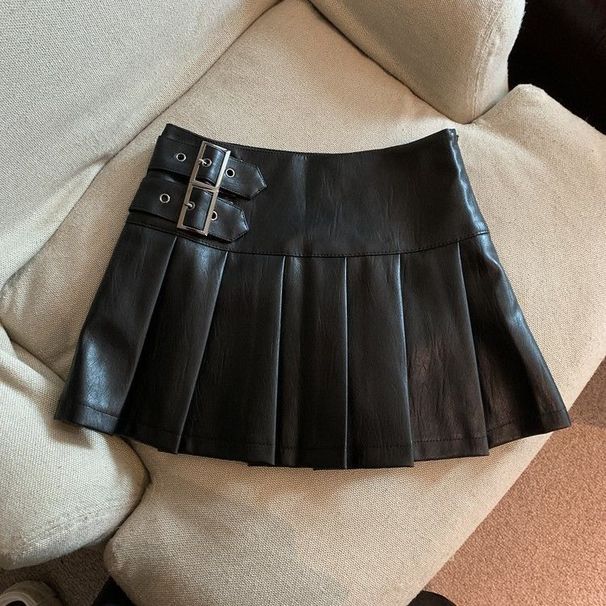 Verve Brown Leather Mini For Women 2025 Autumn New High Waist Slimming A-line Pleated Short Fashion PU Half Skirt Ins Trend_ecoleips.com