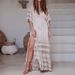 European And American Women's Clothing Spring And Summer New Fashion Solid Color Lace Dress Temperament Elegant Dress Party Long Skirt_ecoleips.com