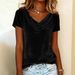 2026 Fashion Women's Solid Color Wave-Collar Short Sleeve Velvet T-Shirt_ecoleips.com
