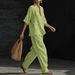 Spring/Summer Women's Casual Solid Color Two Piece Set V Neck Short Sleeve Pants Spring Summer New_ecoleips.com