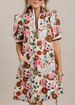 2024 New European And American Women's Fashion Summer Printed V-neck Puff Sleeve Dress_ecoleips.com
