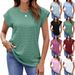Women's Clothing Solid Color Jacquard Loose Round Neck Short Sleeved T Shirt Tops_ecoleips.com