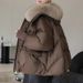 Women's Short Puffer Jacket Winter Coat – Thickened Polyester Wadding, Slim Fit, Polo Collar (Black/Coffee)_ecoleips.com