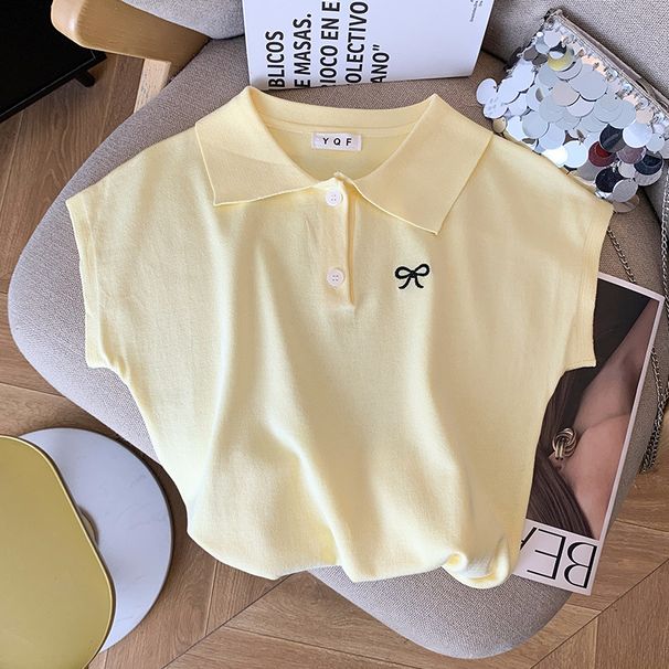Women's Clothing Shot Spot Summer New Ins Design Chic Polo Collar T Shirt Ice Silk Top Sweater Female_ecoleips.com