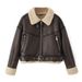 Women's Faux Fur Bomber Jacket - Streetwear Fashion Short Coat With Lapel Collar, Gothic Style, Loose Fit, Zipper Closure, Dark Brown_ecoleips.com