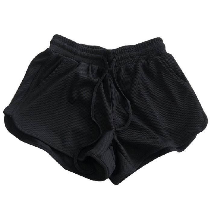 Women's Ice Silk Ribbed Shorts Korean Style Loose Fit Tight Waist Wide Leg Elastic Sports Pants Slimming Hot Summer_ecoleips.com