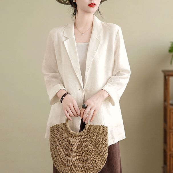Real Shot Of The New Early Autumn 2025 Cotton-linen Long-sleeve Blazer, Loose-fitting With Patch Pockets, Casual Jacket_ecoleips.com