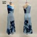 Blue Floral Print One Shoulder Long Dress American Style Elegant Classy Banquet_ecoleips.com