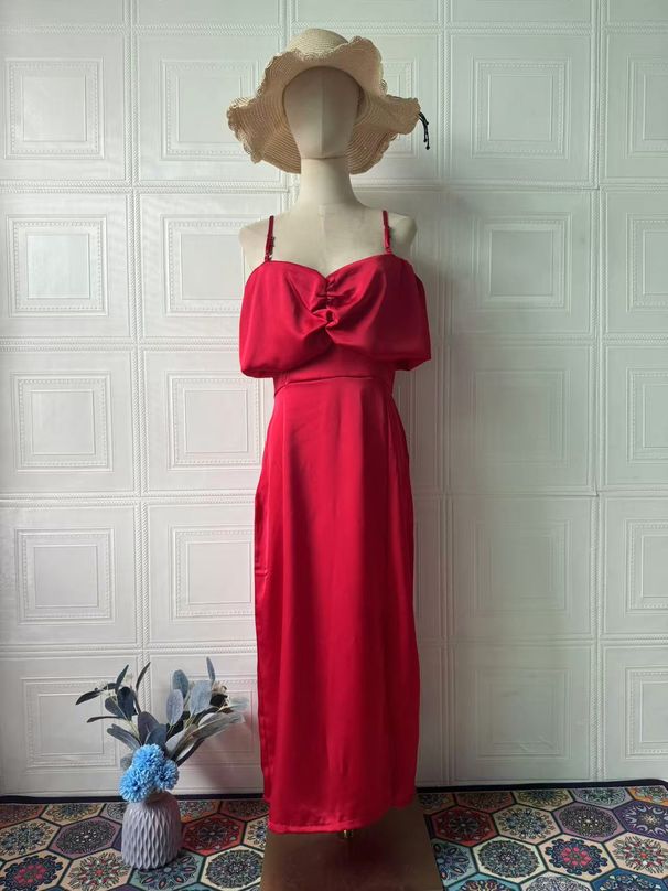 Women's Clothing New Solid Color Sexy Off Shoulder Suspenders V Neck Dress Female_ecoleips.com
