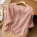 Summer Vintage-Style Cotton-Linen T-Shirt With V-Neck Design, Short Sleeves, Loose Fit For Comfort; Available In Larger_ecoleips.com