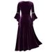 K Ladies' Gothic Punk Style Long Sleeved Tied Gold Velvet Dress Robe_ecoleips.com