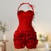 Women's Strapless Elegant Birthday Gown with Heavy Duty Three Dimensional Rose Boning Fitted Waist Puffy Red Skirt Dress_ecoleips.com