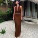 Elegant French Style Halter Neck Backless Gown With Cummerbund | Formal Evening Dress For Women_ecoleips.com