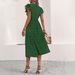 V-Neck Midi Dress With Polka Dots And Flutter Sleeves For Women, Elegant A-Line Button-Down Summer Dress_ecoleips.com