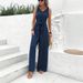 Voya Women's New Foreign Trade V-neck Wide Leg Jumpsuit Sleeveless Design Sense Jumpsuit For Women_ecoleips.com