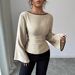 Slim Waist Boat Neck Top for Women Fashion Casual Versatile Street Style Flared Long Sleeve Solid Color European American 2026_ecoleips.com