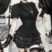 Dark Gothic Ruffled Lace Jacquard Textured Shirt Stand Collar Slimming Waist Hot Girl New Stand Collar_ecoleips.com
