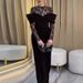 Sexy Splicing Lace Bowknot Velvet Party Dress 2026 Spring O Neck Hollow Women Long Dress Summer Slim Bodycon Ladies Maxi Dresses_ecoleips.com