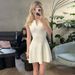 Talenza White Knitted Mini Dress Fashion Lapel Single Breasted Slim Sleeveless A-line Dress Summer Casual Office Women's Dress_ecoleips.com