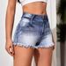 Women's Clothing Trendy Ripped Denim Shorts High Waist Washed Denim Hot Pants_ecoleips.com
