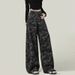 Spring/Summer Plus Size Camouflage High-Waisted Wide-Leg Jeans For Women 100kg Loose Fit Slimming Straight Pants_ecoleips.com