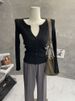 Chao Smoky Pink Sheer Thin Knitted Cardigan Gentle Style Long Sleeves Slim Fit Ruffled Trim Sun Protection Versatile Shirt_ecoleips.com