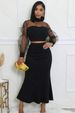 Women's Clothing Women's Fashion Elegant Mesh Splicing Tops Long Skirt Suits_ecoleips.com