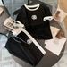 Women's Sports And Leisure Color-blocked Long-sleeved Round Neck Tops, Fashionable Age-reducing Style, Knitted Wide-leg Pants, Two-piece Suit_ecoleips.com