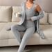 Women's Stylish Solid Color 3-Piece Outfit Set - Soft Brushed Milk Silk Fabric, Long Sleeve Top & Pants, Comfortable Casual Wear For Fall & Winter_ecoleips.com
