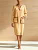 Contrast Rib Knit Midi Dress, Loose Pocket Knit Dress_ecoleips.com