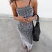 Women Eye‑Catching Color‑Block Long Dress With Black‑White Ripple Print, Spaghetti Straps & Backless Cut_ecoleips.com