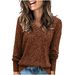 K Women's Long-sleeved V-neck Ribbed Brushed Knitted Top T-shirt_ecoleips.com