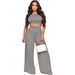 Women's Clothing Fashion Navel Baring Solid Color Wide Leg Pants Two Piece Suit_ecoleips.com