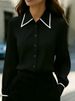 Women's Casual Color Blocked Collared Long Sleeve Shirt Stylish Elegant Fashion Blouse for Spring/Autumn Summer Regular Size_ecoleips.com