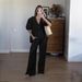 2025 French Sweet Atmosphere Solid Color V-neck Puff Short Sleeve Tie Long Pants Set Women's Wholesale_ecoleips.com