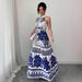 Women's Clothing New Fashion Off Shoulder Classic Porcelain Print A Line Elegant Dress_ecoleips.com