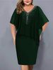 plus Size Women's Chiffon Patchwork Rhinestone Irregular mid Sleeve Dress 2023 New Cross Border Independent Website Q280_ecoleips.com