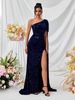 Women's Clothing New Party Evening Dress Party Sequin One Shoulder Slit Dress Evening Dress_ecoleips.com