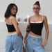 Spicy Girl Style Color Block Low Cut off Shoulder Faux Two Piece Camisole Women's Spring New Arrival Tank Top Summer Autumn_ecoleips.com