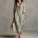 2026 European And American Independent Website Cross-border Fashion Loose V-neck Long Striped Summer Nine-quarter Sleeve_ecoleips.com