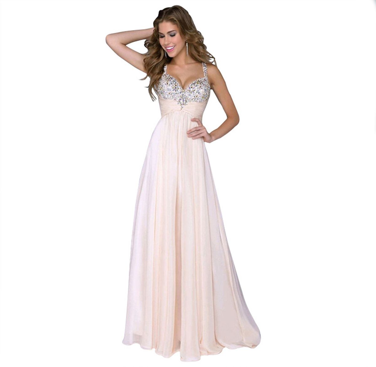 Women's Clothing Suspender Sequined Evening Dress Host Annual Meeting Temperament Chiffon Suspender Dress_ecoleips.com
